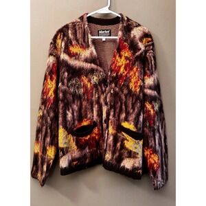 Market Mountaineering Cardigan Sweater Mens Small Fauxtree Camo Print  Sz Small